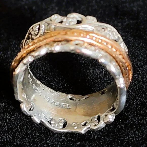Or Paz / Paz Creations Sterling Silver 925 & Rose Gold Wide Band Spinner Ring - Picture 3 of 5